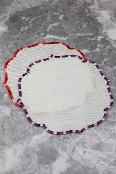 WEARE2 Șervețele de cocktail din 2 piese, cu efect de in, brodate în 2 culori...