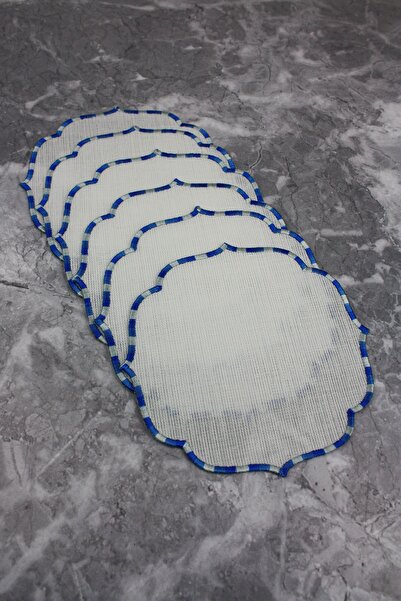 WEARE2 Șervețele de cocktail din 6 piese, cu efect de in, brodate, de culoare...