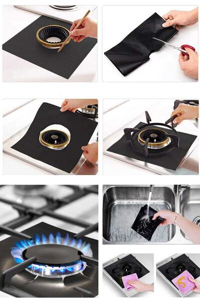 Keyfi Sepet Stove Protective Foil Fireproof Non-Stick Set of 4 Black
