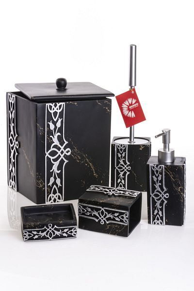 MUKKO HOME Σετ μπάνιου Tulip Black & Silver 5 τεμαχίων