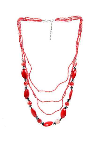 Rouge Women's Red Oval Stone Bead Necklace