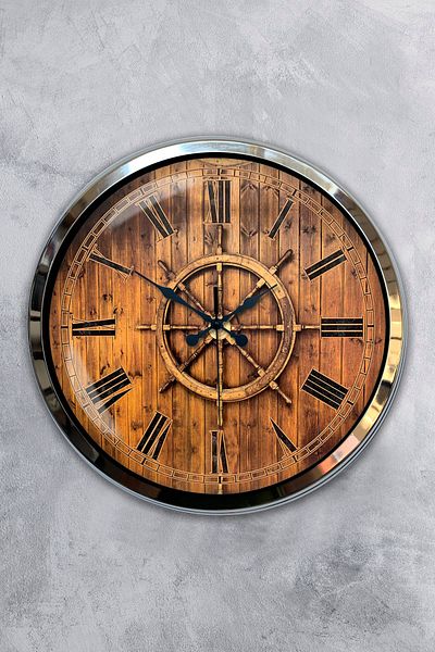 Kasva Concept Gift 40 cm Chrome Metal Rudder Wall Clock