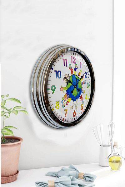 Kasva Concept 40 cm Chrome Metal Children's Room Wall Clock