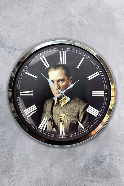 Kasva Concept Δώρο 40 εκ. Χρώμιο Μεταλλικό Ρολόι Τοίχου Ataturk