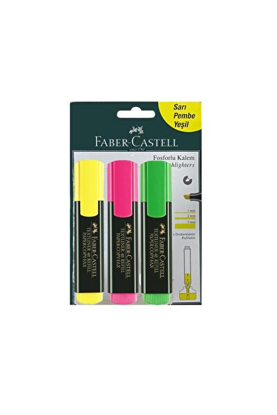 Faber Castell Fosforlu Kalem 3'lü Blister Sarı Pembe Yeşil 5508150728