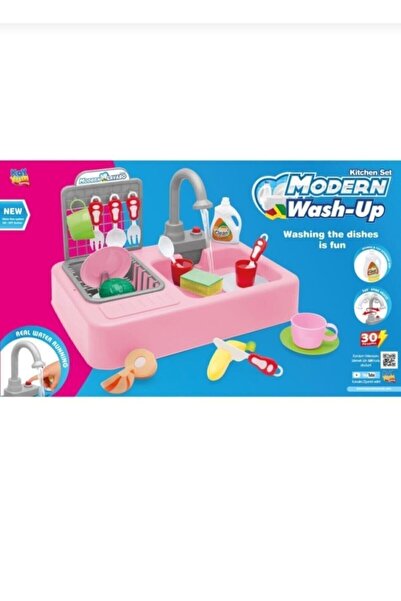 Kayyum Oyuncak Oyuncak Modern Mutfak Lavabo Oyuncağı Pembe Rengi