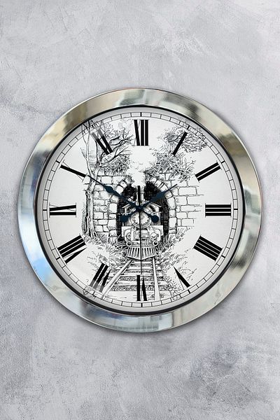 Kasva Concept Gift 36 cm Chrome Metal Train Wall Clock
