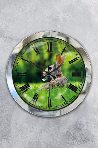 Kasva Concept Gift 36 cm Chrome Metal Rabbit Wall Clock