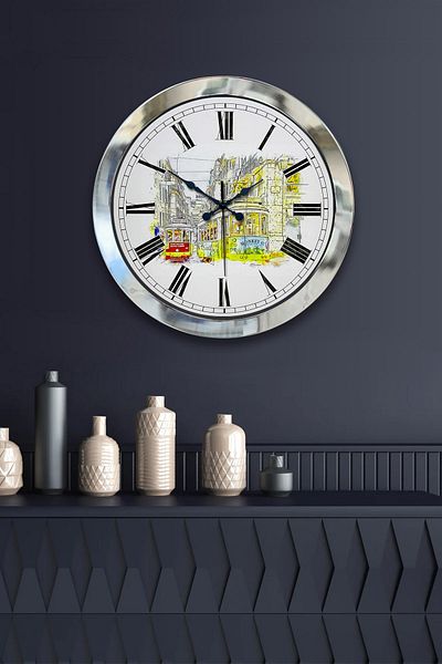 Kasva Concept Gift 36 cm Chrome Metal Nostalgia Wall Clock