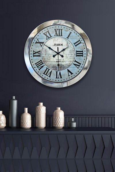 Kasva Concept Gift 36 cm Chrome Metal Farm Wall Clock