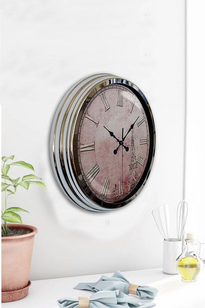 Kasva Concept Gift 40 cm Chrome Metal Paris Wall Clock