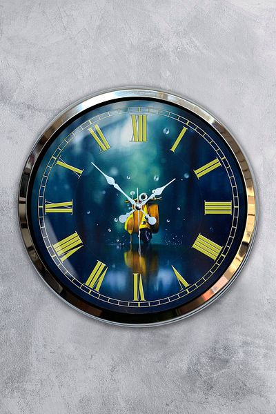 Kasva Concept Gift 40 cm Chrome Metal Motor Wall Clock