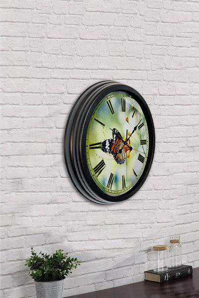 Kasva Concept Δώρο 40 εκ. Μαύρο Μεταλλικό Ρολόι Τοίχου Πεταλούδας