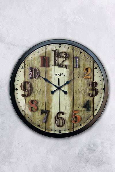 Kasva Concept Gift 40 cm Black Metal Antique Colored Number Wall Clock