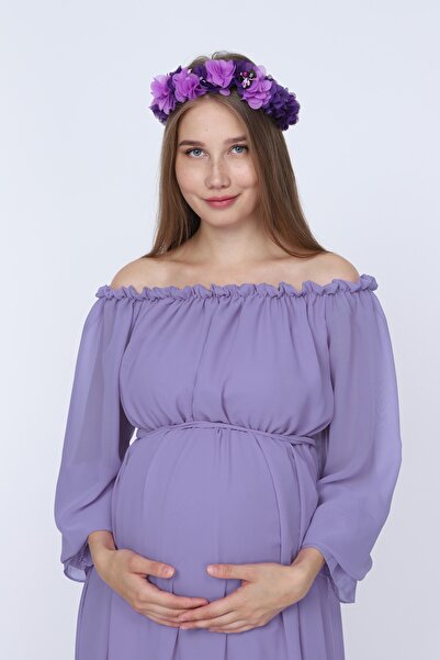 MODA LABİO Dökümlü Hamile Elbisesi Koyu Lila