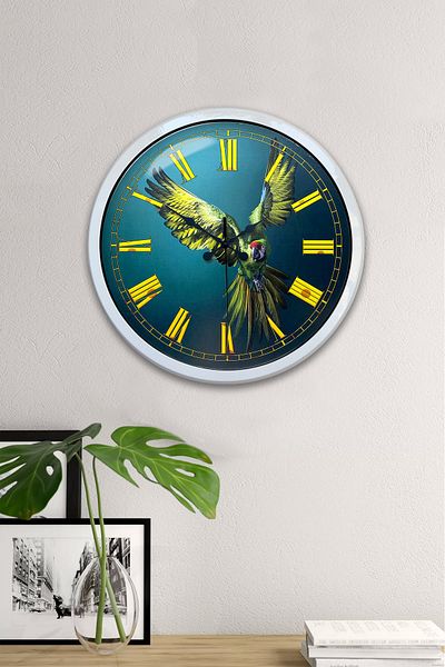 Kasva Concept Gift 40 cm White Metal Parrot Wall Clock