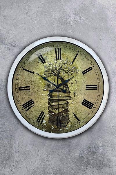 Kasva Concept Gift 40 cm White Metal Book Wall Clock