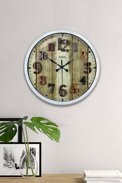 Kasva Concept Gift 40 cm White Metal Antique Colored Number Wall Clock