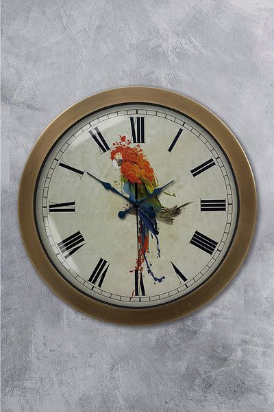 Kasva Concept Gift 36 cm Antique Metal Parrot Wall Clock