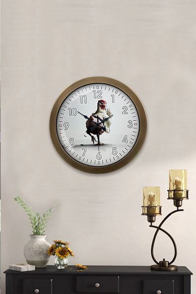 Kasva Concept Gift 36 cm Antique Metal Rooster Wall Clock