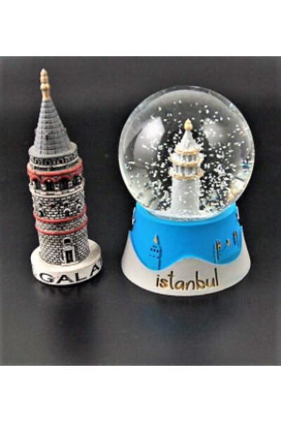 Hediyezen Dekoratif Orta Boy Galata Kulesi Kar Küresi Ve Galata Kulesi Biblo Seti