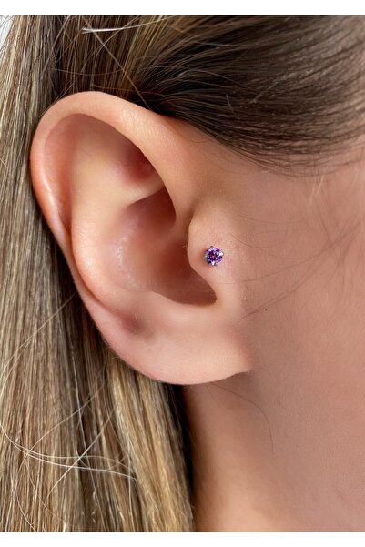 Okkostore Kadın Cerrahi Çelik Silver Tek Taşlı Tragus Piercing Kıkırdak 6 mm