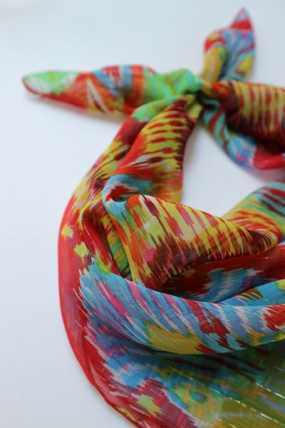 THE MOON Ethnic Patterned Red Sparkling Chiffon Scarf