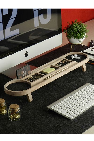 Fagus Wood Office Gift Business Card Holder-Pen Holder-Phone Etc. Has Areas Where You Can Put Office Supplies