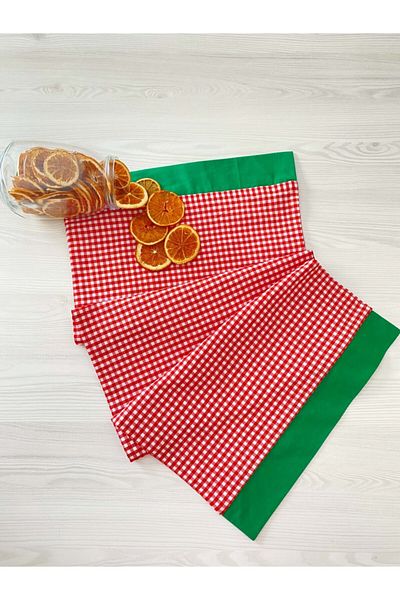 White Alamode Seria Gingham Roșu Alb În carouri Green Stripe Runner