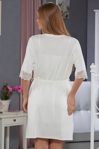 Sevim Women's Ecru Lace Dressing Gown Nightgown Set 6709 - Outlet Product