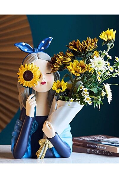 Tual Hobi Sanat Dekoromi Dekoratif Buketli Kız Vazo (34X22CM)