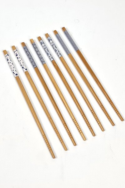 Binbirreyon Bamboo Chopstick Chopstick Set Patterned Handle 8 Pieces 24cm Ra114