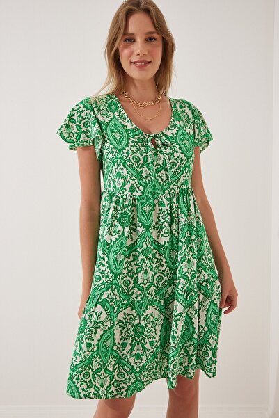 Happiness İstanbul Rochie de damă din viscoză verde cu decolteu în V DD01096