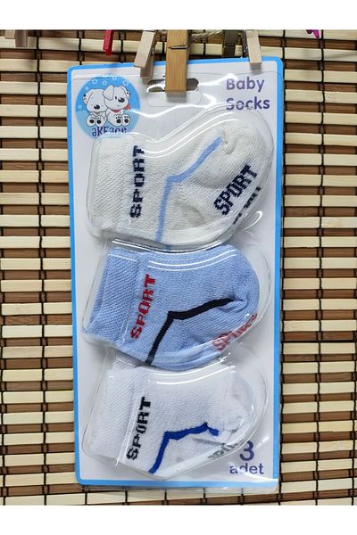 Akface Sport Patterned 100% Cotton 3-Piece Baby Boy Socks 0-6 Months