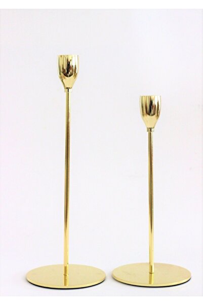Home in Joy Metal Şamdan 24cm Ve 28cm 2'li Set Shiny Serisi