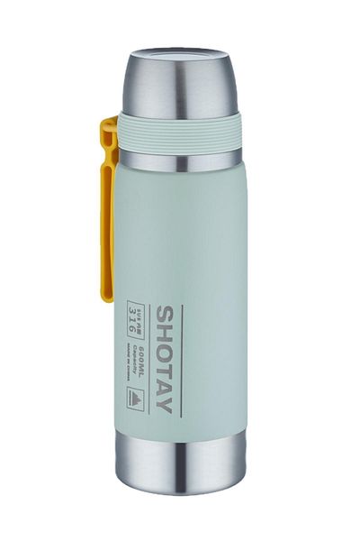 Shotay 600 ml Steel Camping Thermos - 24 Hour Insulation - Spout and Extra Cup Use