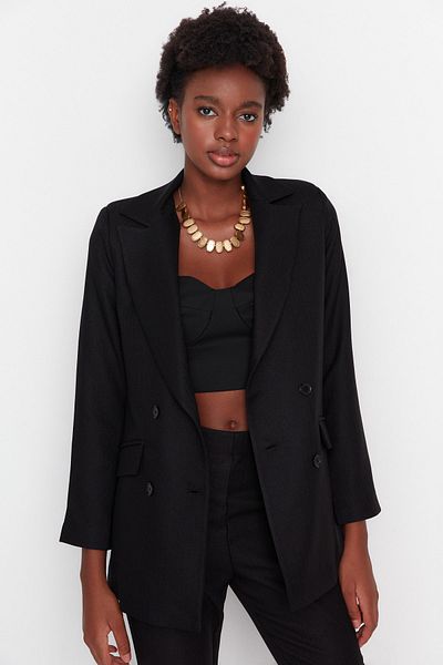Trendyol Collection Черно голямо сако с тъкана подплата TWOAW23CE00033