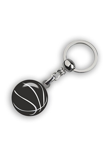 Modül سلسلة مفاتيح مستديرة مطبوعة على شكل كرة السلة باللون الأسود والكروم