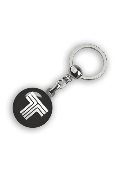 Modül سلسلة مفاتيح دائرية مطبوعة بشعار توفاس. لون أسود كروم.