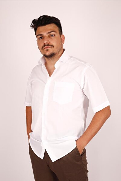 MODA Ανδρικό κοντομάνικο λευκό κλασικό πουκάμισο