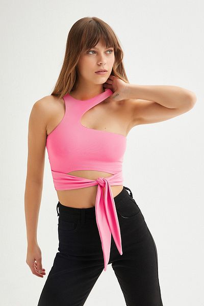 Açelya Okcu Tactel Tie Crop Blouse