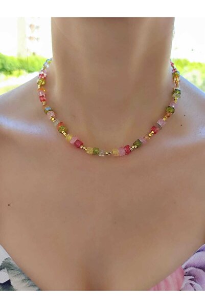 elinasaccessories Rengarenk Kuvars Kolye Kuvars Choker El Yapımı Kuvars Kolye...