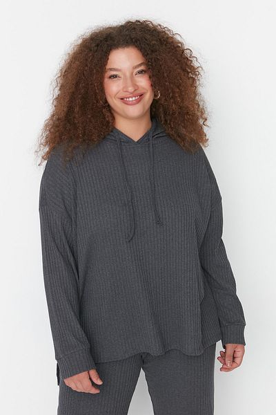 Trendyol Curve Anthrazitfarbenes, gestricktes Camisole-Set mit Kapuzenkragen und entspannter Passform in Übergröße – TBBAW23CP00016