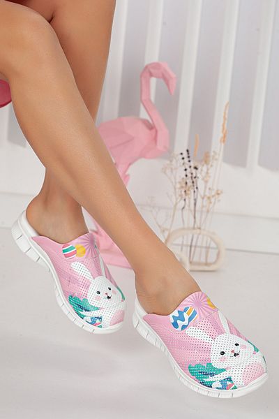 20tasarımterlik Pink Rabbit Themed Orthopedic Light Sole Medical Sabo Slippers Nurse Slippers Doctor Slippers