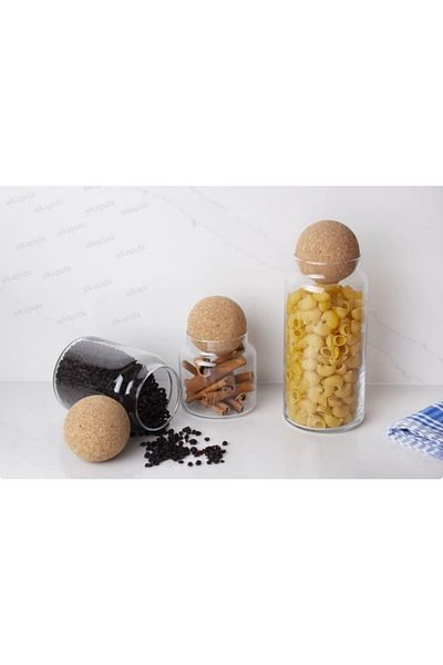 Perotti Sughero 3-Piece Ball Mushroom Lid Borosilicate Glass Jar