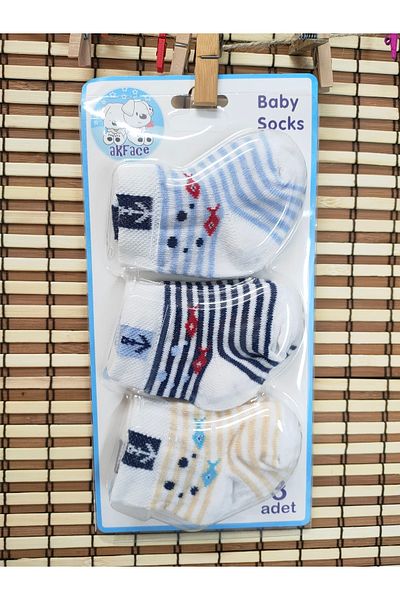 Akface Sea Anchor Patterned 3-Piece Male Newborn Baby Socks 0-6 Months