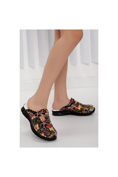 20tasarımterlik Siyah Baykuş Siyah Taban Ortopedik Hafif Taban Medikal Sabo T...