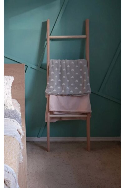 pinoxi Masif Ahşap Battaniye Merdiveni Yuvarlak Basamaklı 150x42 Cm Natural Ç...