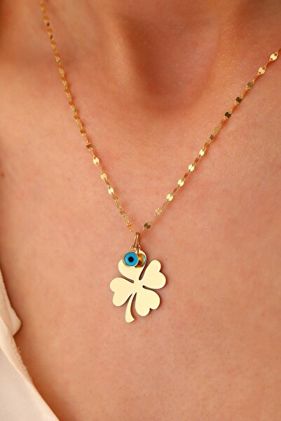 Sefa Gold 14 Ayar Altın Yonca Göz Kalın Aynalı Zincir Kolye