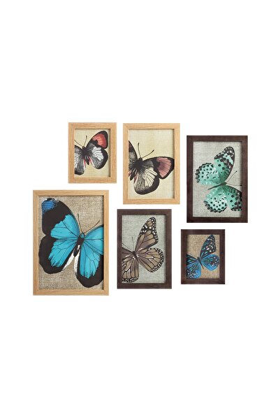 English Home Butterfly 6'lı Tablo 20x30cm+16x21+30x40 Cm Kahve
